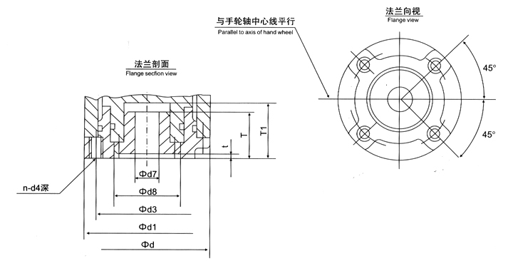 QT1~QT4出口型用法蘭結(jié)構(gòu)及尺寸